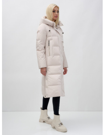 Длинный зимний пуховик с капюшоном для женщин.