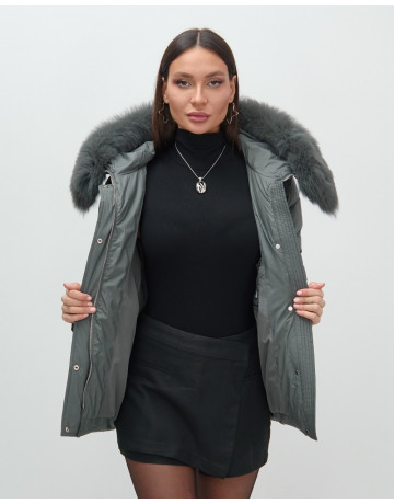 Пуховик для городской леди с мехом песца, защита от влаги и ветра