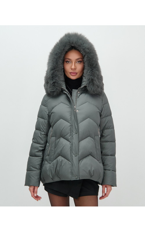 Пуховик для городской леди с мехом песца, защита от влаги и ветра