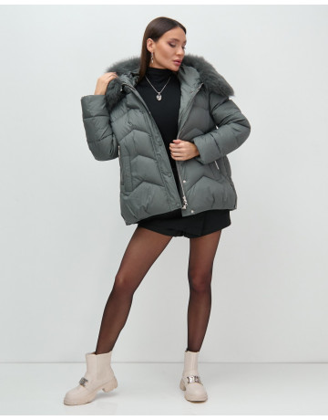Пуховик для городской леди с мехом песца, защита от влаги и ветра