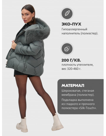 Пуховик для городской леди с мехом песца, защита от влаги и ветра