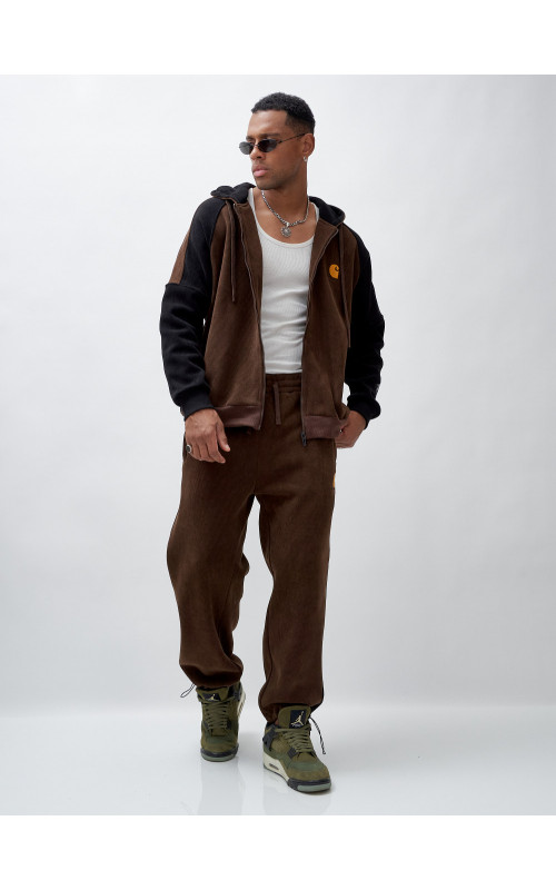 Мужской демисезонный спортивный костюм на флисе, коричневый, для спорта. в Тюмени