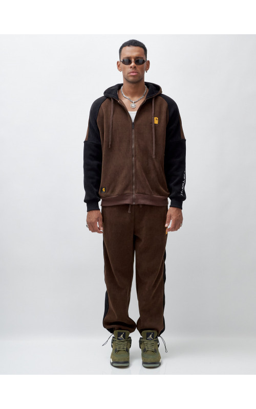 Мужской демисезонный спортивный костюм на флисе, коричневый, для спорта. в Тюмени