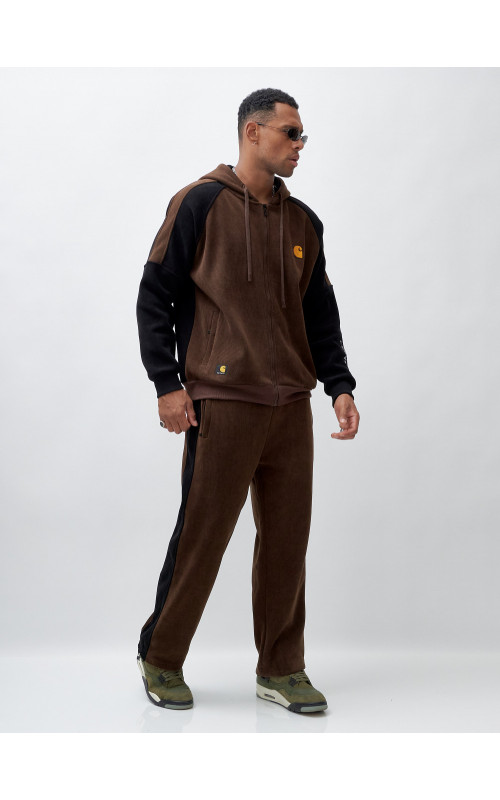 Мужской демисезонный спортивный костюм на флисе, коричневый, для спорта. в Тюмени