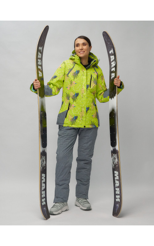Женский горнолыжный комплект: куртка с цветочным принтом и брюки со съёмными бретелями