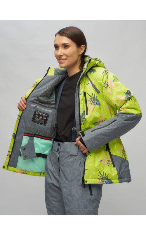 Женский горнолыжный комплект: куртка с цветочным принтом и брюки со съёмными бретелями