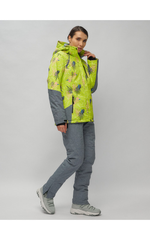 Женский горнолыжный комплект: куртка с цветочным принтом и брюки со съёмными бретелями