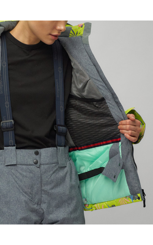 Женский горнолыжный комплект: куртка с цветочным принтом и брюки со съёмными бретелями