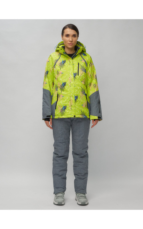 Женский горнолыжный комплект: куртка с цветочным принтом и брюки со съёмными бретелями