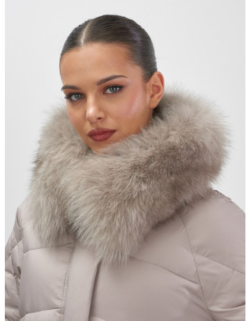 Пуховик с мехом песца для женщин, удлинённый силуэт.