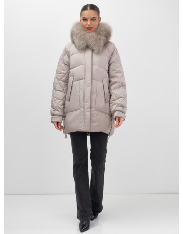 Пуховик с мехом песца для женщин, удлинённый силуэт.