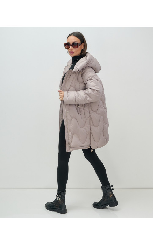 Женский модный пуховик с капюшоном, светло-коричневый. в Тюмени