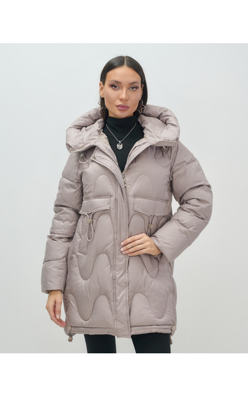 Женский модный пуховик с капюшоном, светло-коричневый. в Тюмени