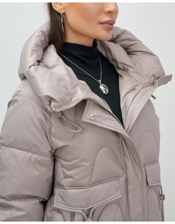 Женский модный пуховик с капюшоном, светло-коричневый. в Тюмени