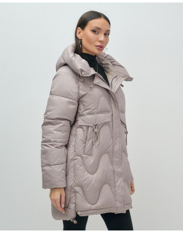 Женский модный пуховик с капюшоном, светло-коричневый. в Тюмени