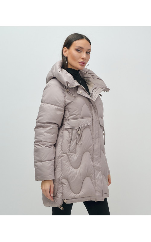 Женский модный пуховик с капюшоном, светло-коричневый. в Тюмени