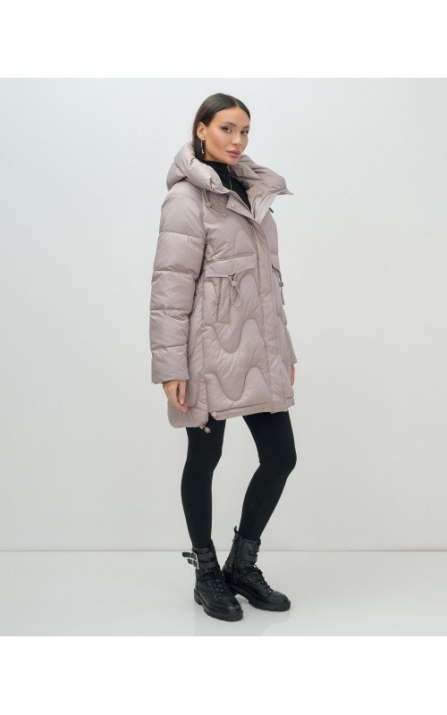 Женский модный пуховик с капюшоном, светло-коричневый. в Тюмени