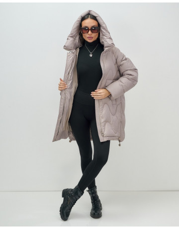 Женский модный пуховик с капюшоном, светло-коричневый. в Тюмени