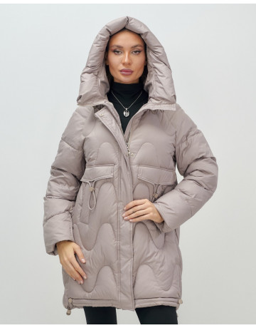 Женский модный пуховик с капюшоном, светло-коричневый. в Тюмени