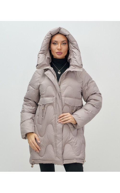 Женский модный пуховик с капюшоном, светло-коричневый. в Тюмени