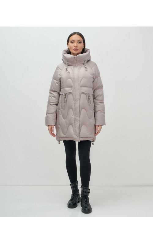 Женский модный пуховик с капюшоном, светло-коричневый. в Тюмени