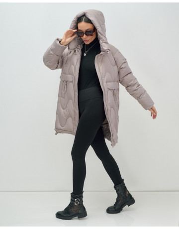 Женский модный пуховик с капюшоном, светло-коричневый. в Тюмени