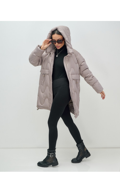 Женский модный пуховик с капюшоном, светло-коричневый. в Тюмени