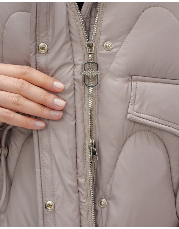 Женский модный пуховик с капюшоном, светло-коричневый. в Тюмени