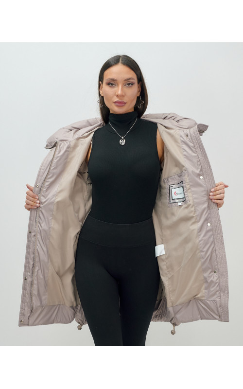 Женский модный пуховик с капюшоном, светло-коричневый. в Тюмени