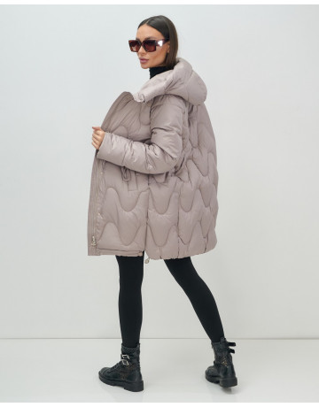 Женский модный пуховик с капюшоном, светло-коричневый. в Тюмени