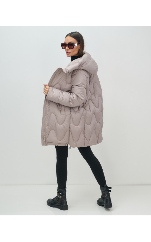 Женский модный пуховик с капюшоном, светло-коричневый. в Тюмени