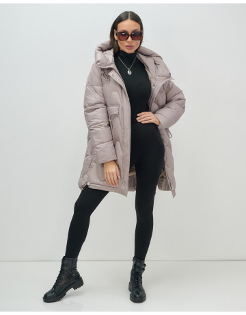 Женский модный пуховик с капюшоном, светло-коричневый. в Тюмени