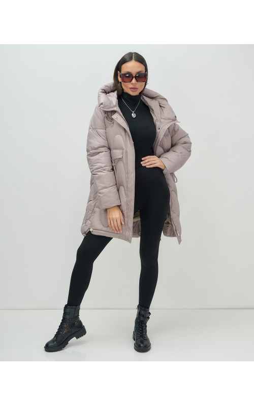 Женский модный пуховик с капюшоном, светло-коричневый. в Тюмени