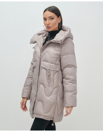 Женский модный пуховик с капюшоном, светло-коричневый. в Тюмени