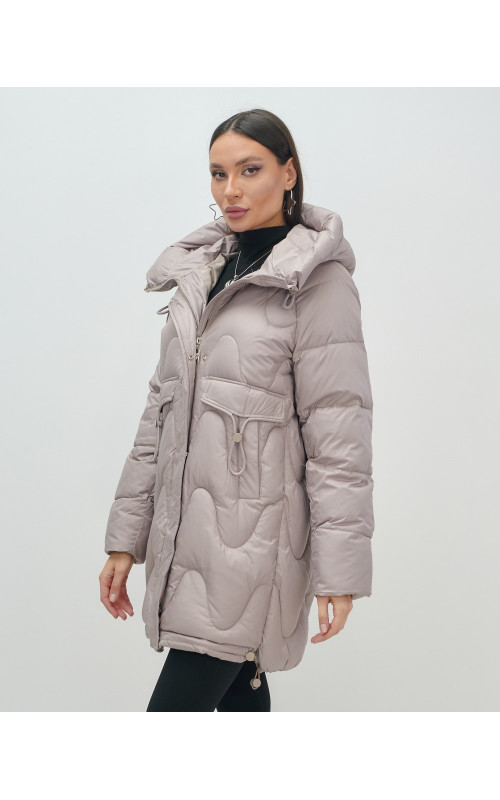 Женский модный пуховик с капюшоном, светло-коричневый. в Тюмени