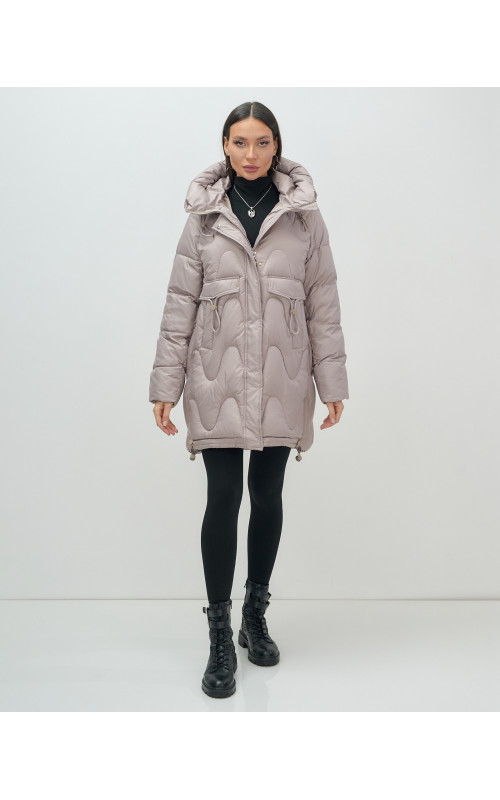 Женский модный пуховик с капюшоном, светло-коричневый. в Тюмени