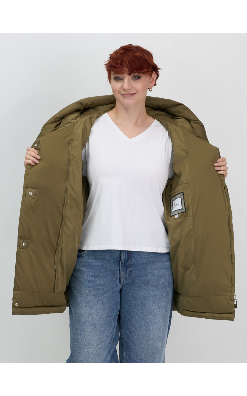 Женский модный пуховик с капюшоном, горчичный. в Тюмени