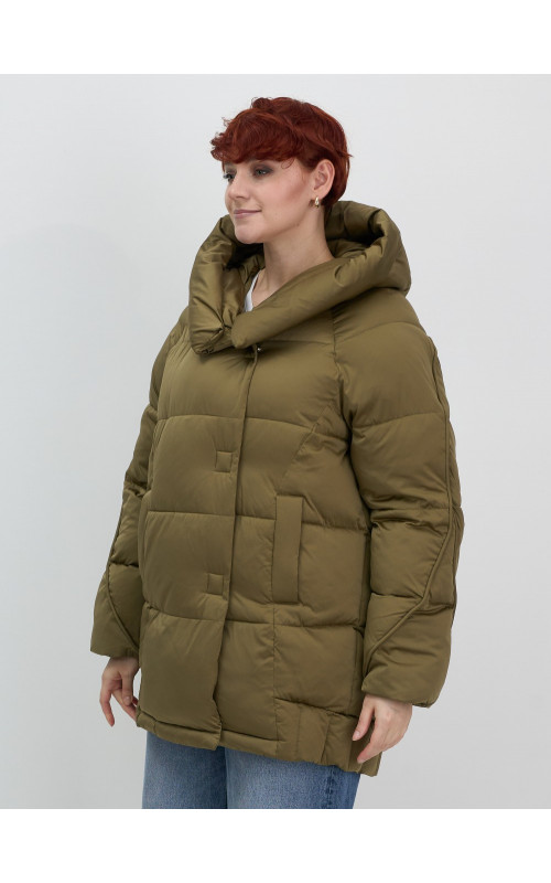 Женский модный пуховик с капюшоном, горчичный. в Тюмени