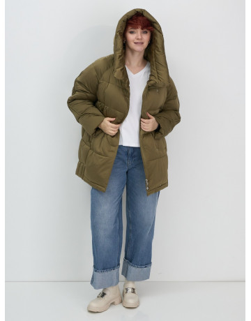 Женский модный пуховик с капюшоном, горчичный. в Тюмени