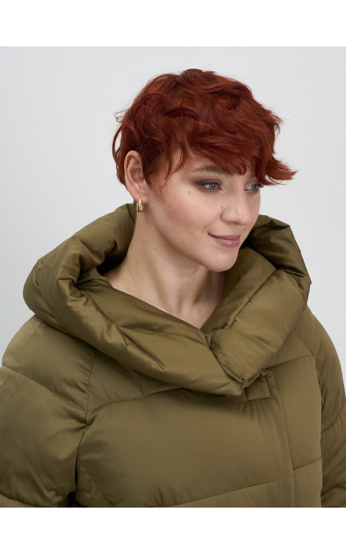 Женский модный пуховик с капюшоном, горчичный. в Тюмени