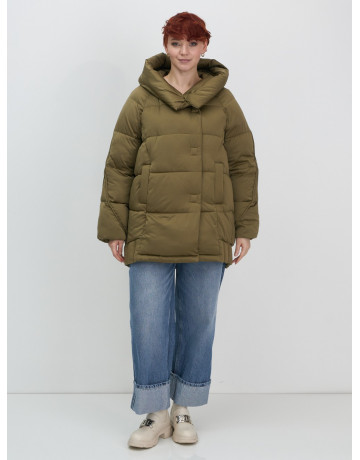 Женский модный пуховик с капюшоном, горчичный. в Тюмени