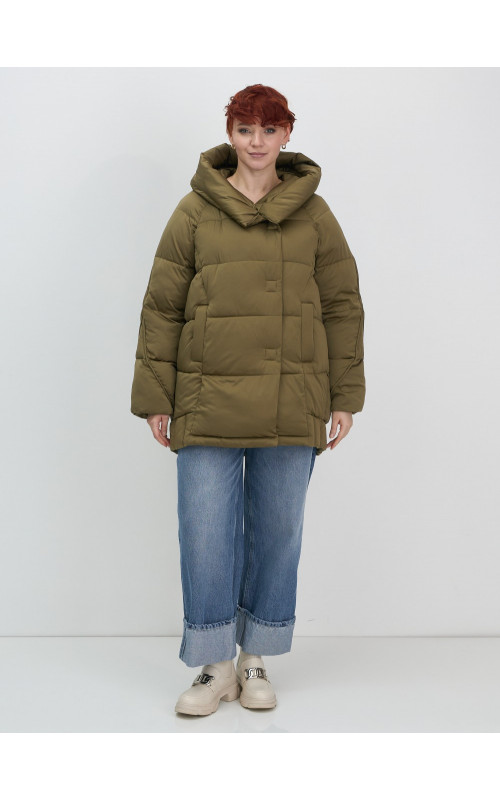 Женский модный пуховик с капюшоном, горчичный. в Тюмени