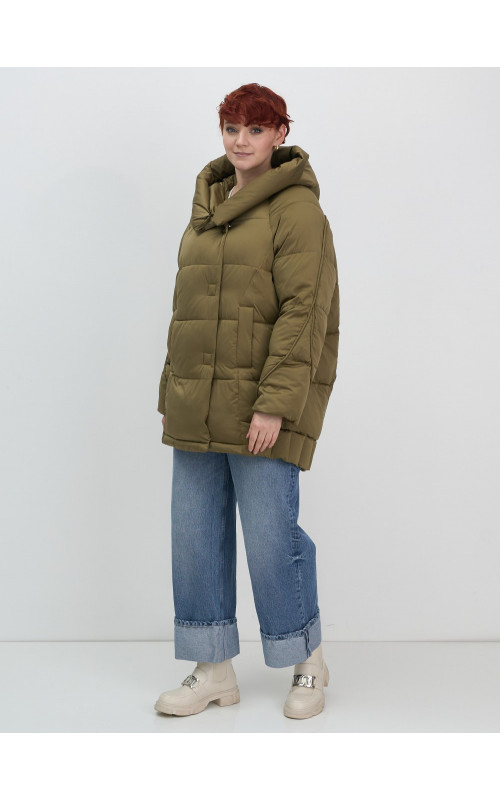 Женский модный пуховик с капюшоном, горчичный. в Тюмени