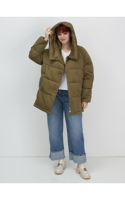 Женский модный пуховик с капюшоном, горчичный. в Тюмени