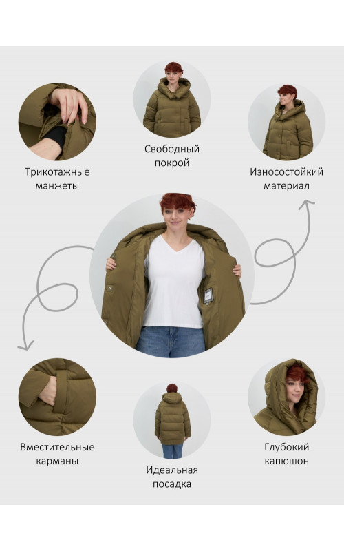 Женский модный пуховик с капюшоном, горчичный. в Тюмени
