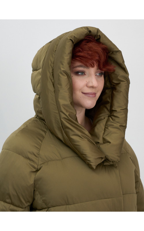 Женский модный пуховик с капюшоном, горчичный. в Тюмени