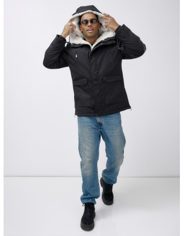 Мужская зимняя удлиненная парка с мехом, чёрная в Тюмени