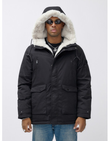 Мужская зимняя удлиненная парка с мехом, чёрная в Тюмени