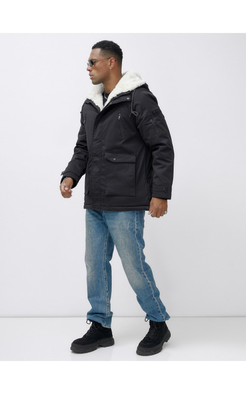 Мужская зимняя удлиненная парка с мехом, чёрная в Тюмени