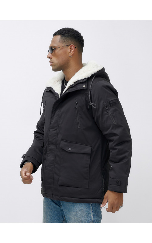 Мужская зимняя удлиненная парка с мехом, чёрная в Тюмени